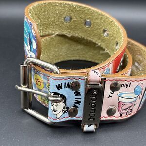 Vintage Mudd Y2K Retro 2000s Style Diner Print Belt Genuine Leather Size S/M